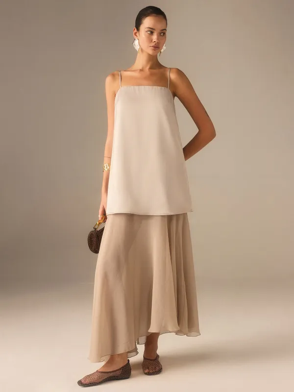 2 in 1 Semi-Sheer Chiffon Cami Maxi Dress sold by COMMENSE