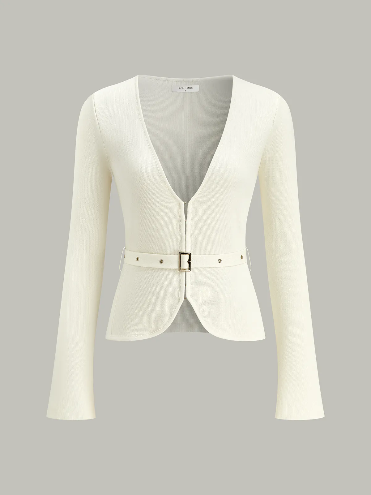 Belted V-Neck Knit Cardigan sold by COMMENSE product image thumbnail 2