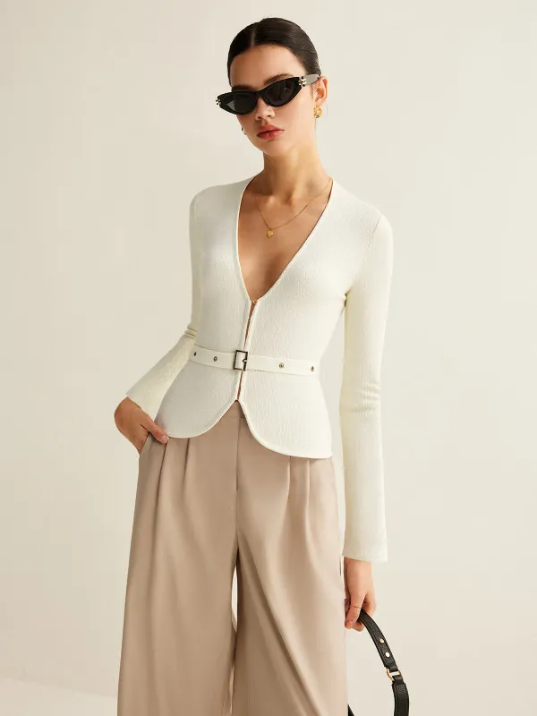 Belted V-Neck Knit Cardigan sold by COMMENSE
