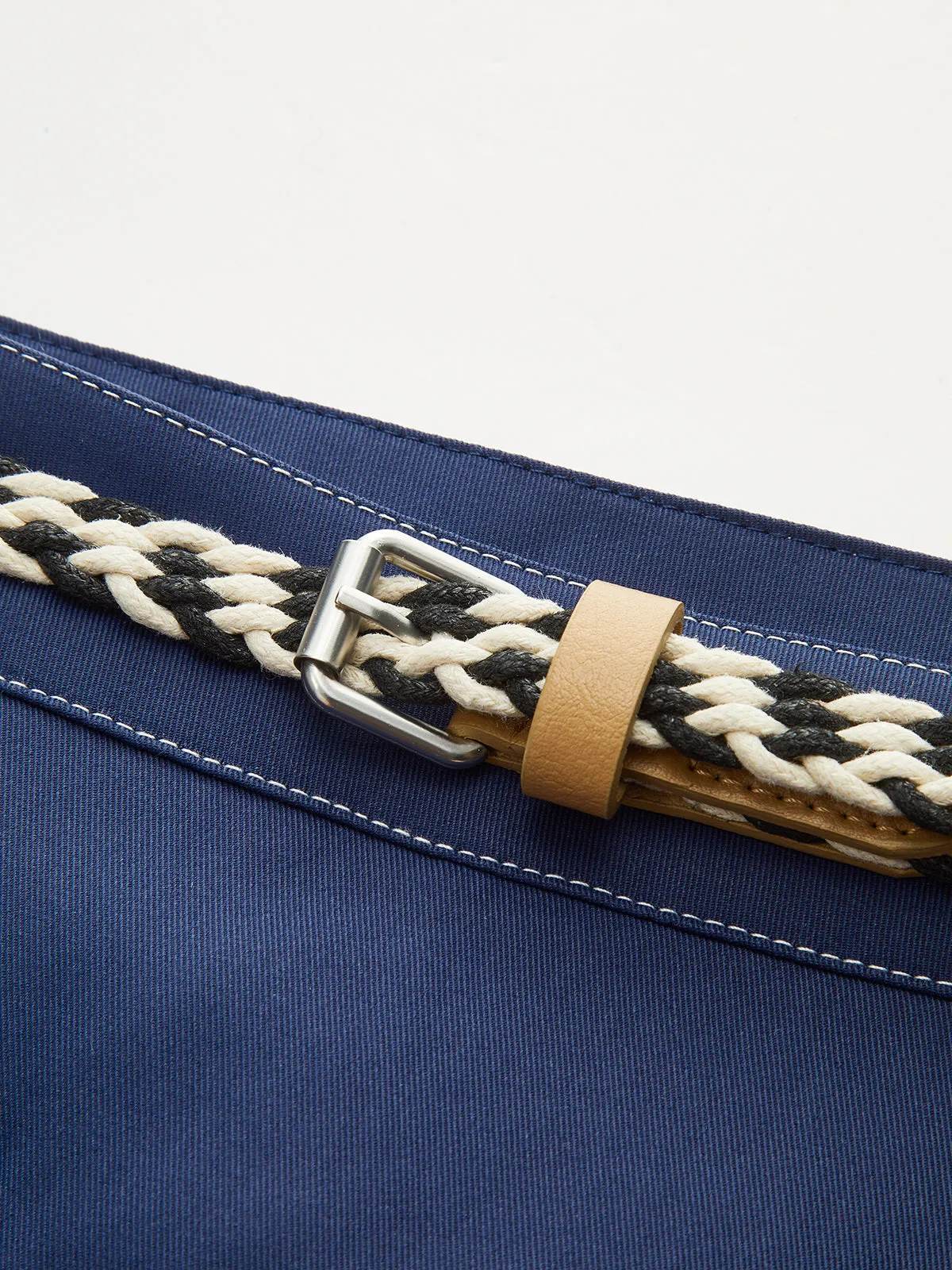 Contrast-Stitch Asymmetric Skort with Belt sold by COMMENSE product image thumbnail 3