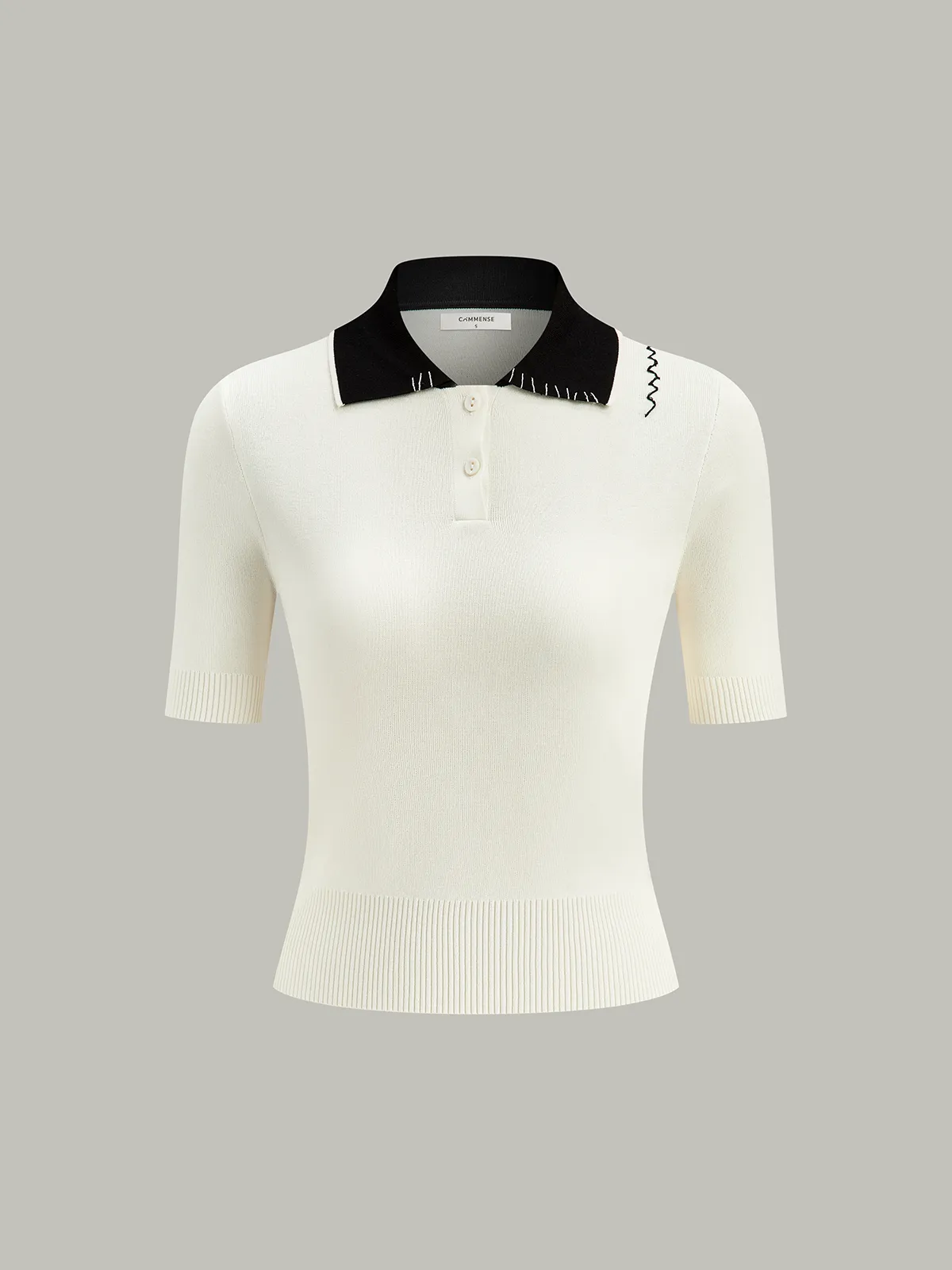 Contrast-Collar Polo Knit Top sold by COMMENSE product image thumbnail 2