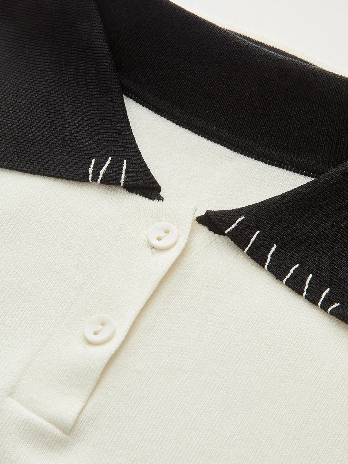 Contrast-Collar Polo Knit Top sold by COMMENSE product image thumbnail 4