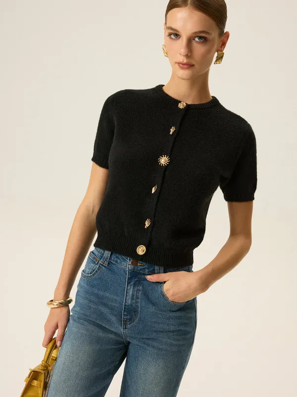 Metal Detail Knit Cardigan sold by COMMENSE