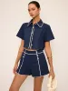 Contrast Piping Crop Shirt and Shorts Set sold by COMMENSE