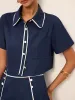 Contrast Piping Crop Shirt and Shorts Set sold by COMMENSE