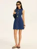 Linen & Cotton Cut-Out Contrast-Stitch Mini Dress sold by COMMENSE