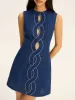 Linen & Cotton Cut-Out Contrast-Stitch Mini Dress sold by COMMENSE