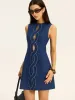 Linen & Cotton Cut-Out Contrast-Stitch Mini Dress sold by COMMENSE