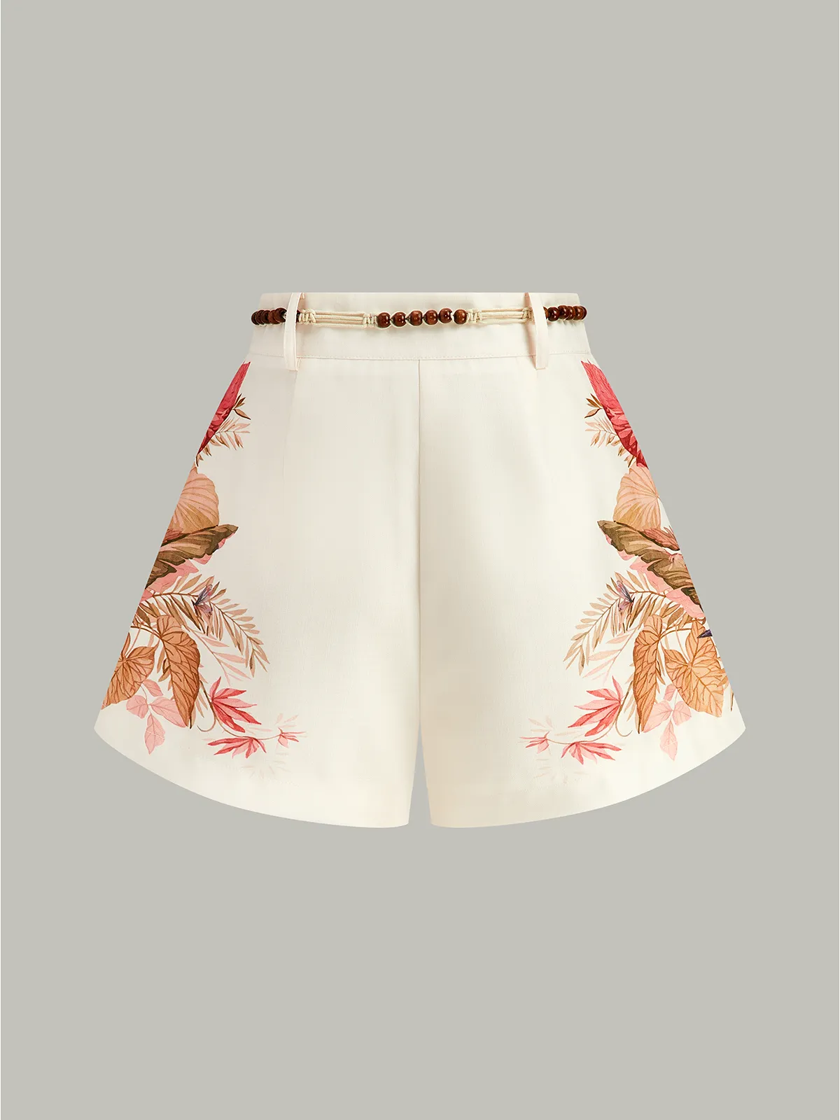 Belted Tropical Print Mid-Waist Shorts sold by COMMENSE product image thumbnail 2