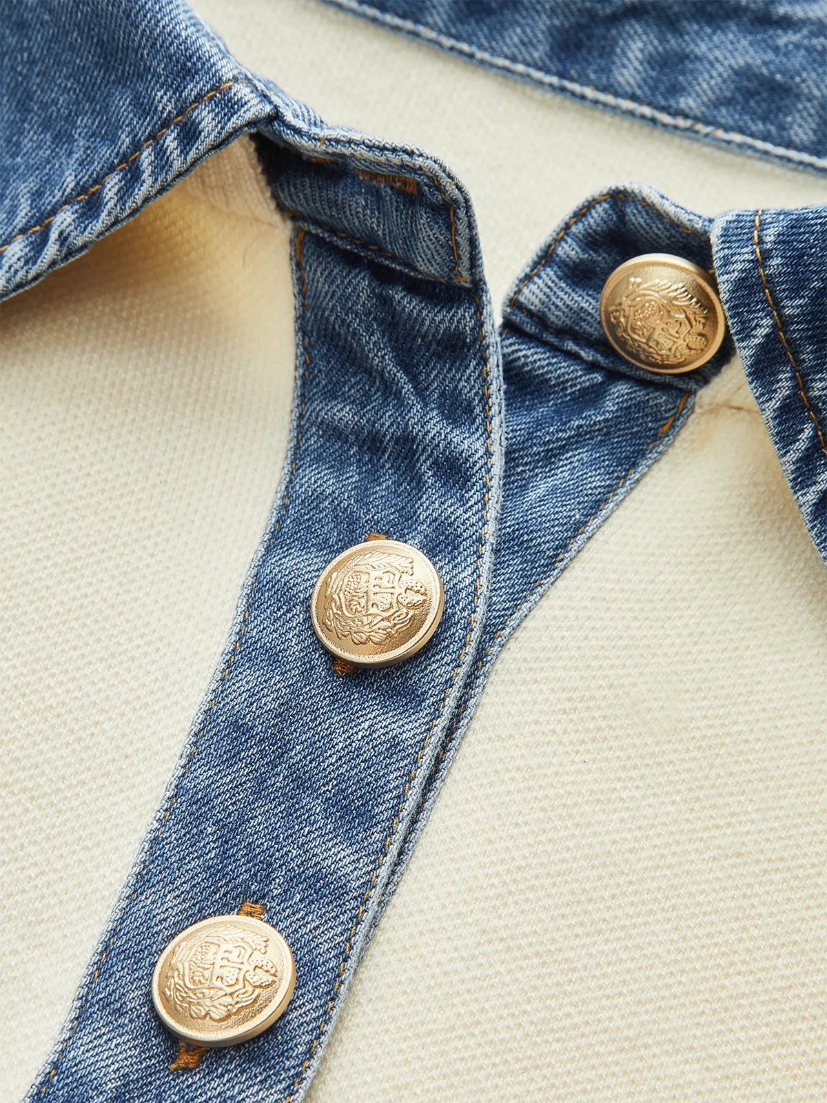 Denim Collar Cinched Knit Top sold by COMMENSE product image thumbnail 4