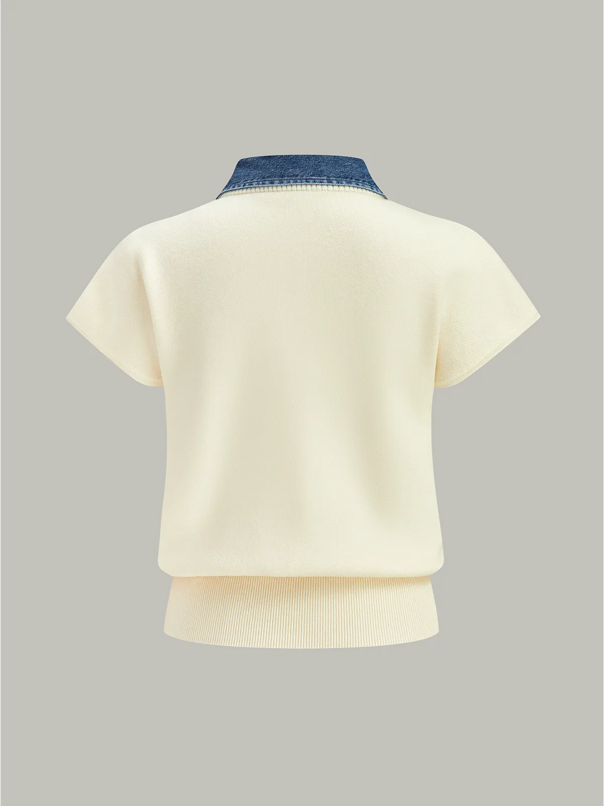 Denim Collar Cinched Knit Top sold by COMMENSE product image thumbnail 3