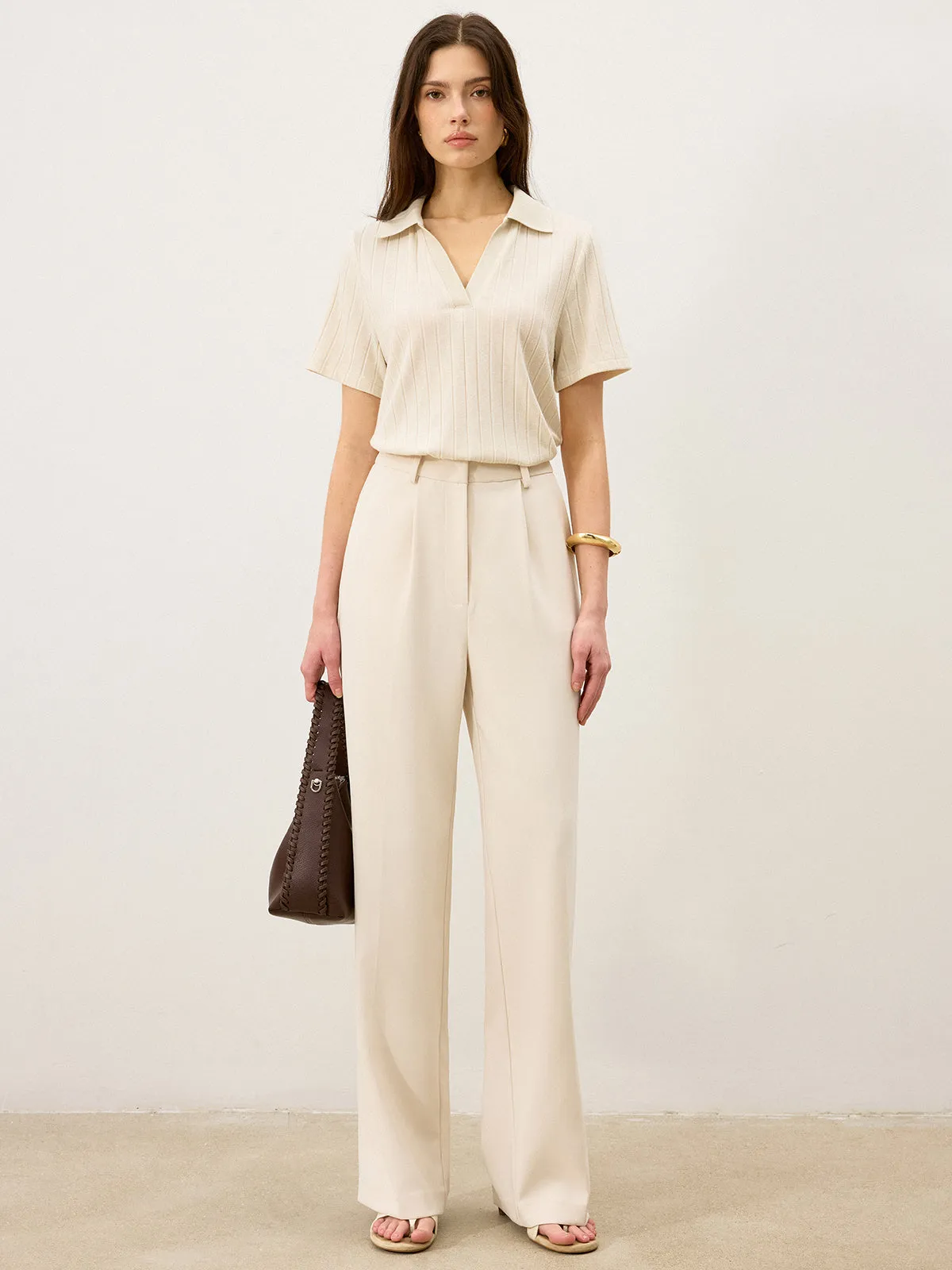 Ribbed Polo-Neck Knit Top sold by COMMENSE product image thumbnail 2