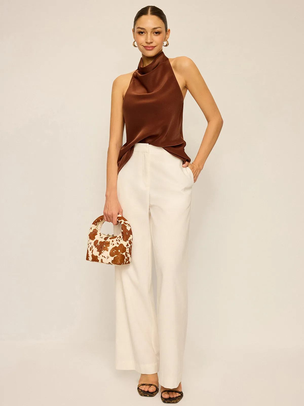 Satin Cowl Neck Halter Backless Top sold by COMMENSE product image thumbnail 5