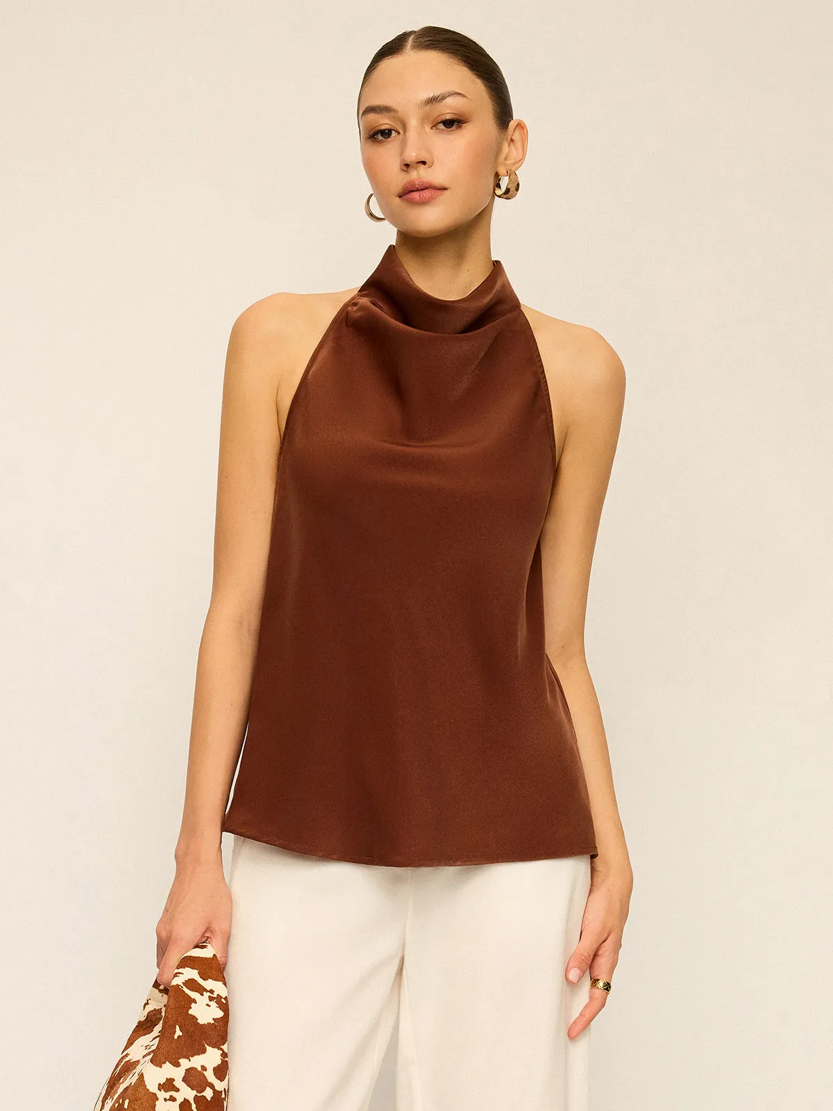 Satin Cowl Neck Halter Backless Top sold by COMMENSE product image thumbnail 2