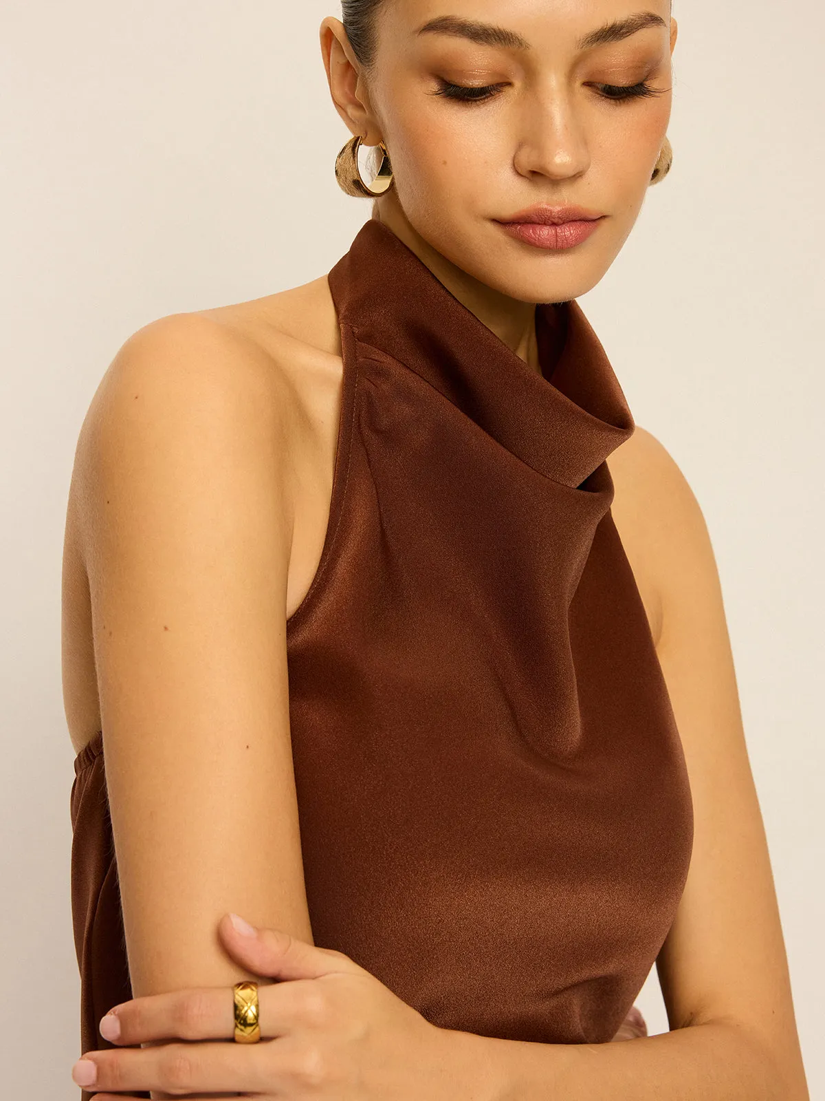 Satin Cowl Neck Halter Backless Top sold by COMMENSE product image thumbnail 4