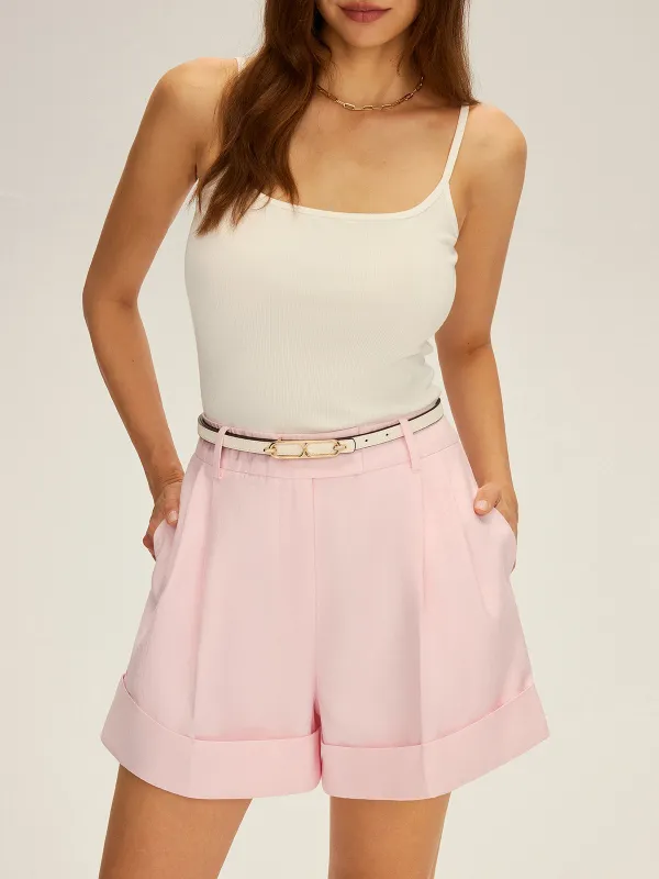 High-Waisted Cuffed Shorts sold by COMMENSE
