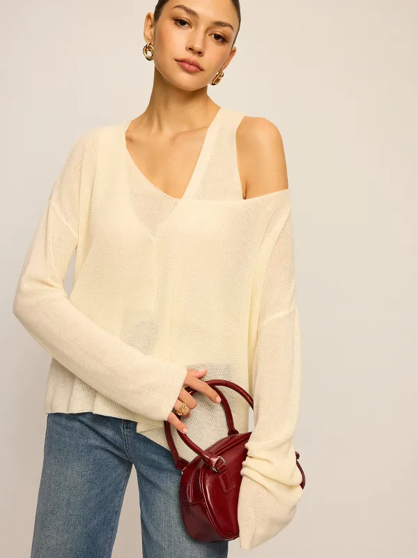 Off-Shoulder Oversized Knitted Sweater sold by COMMENSE