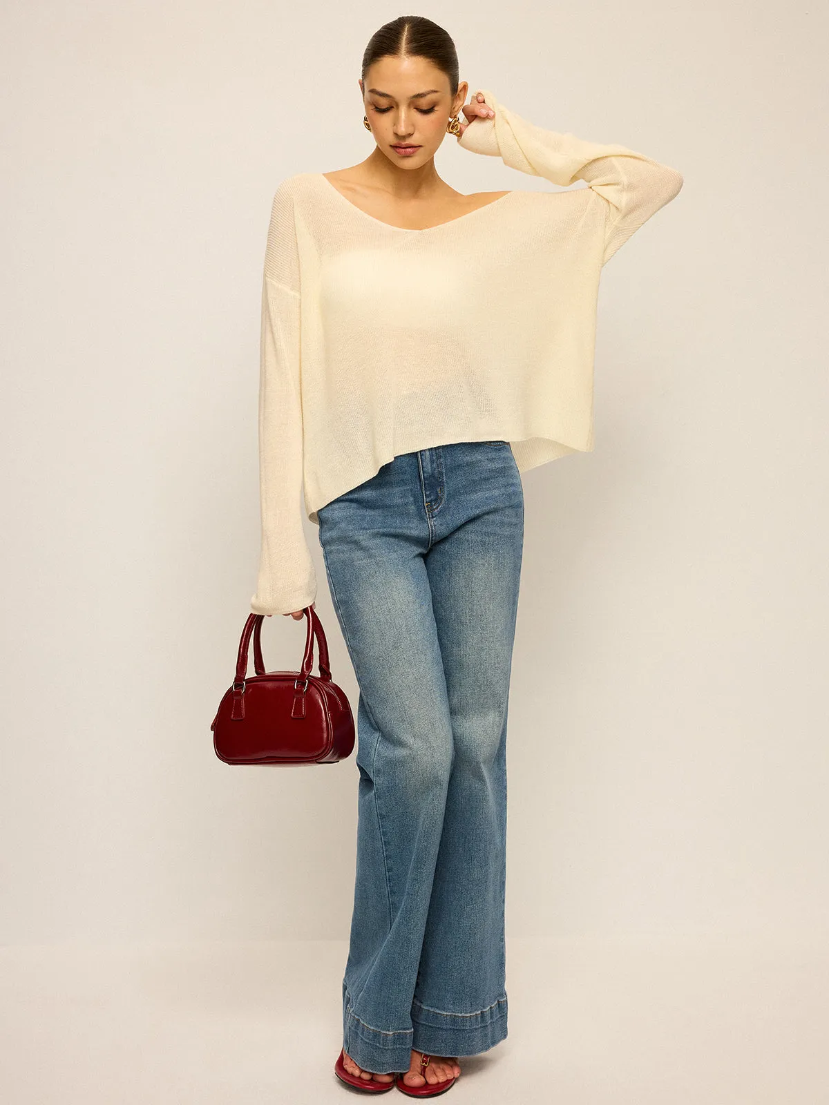 Off-Shoulder Oversized Knitted Sweater sold by COMMENSE product image thumbnail 4