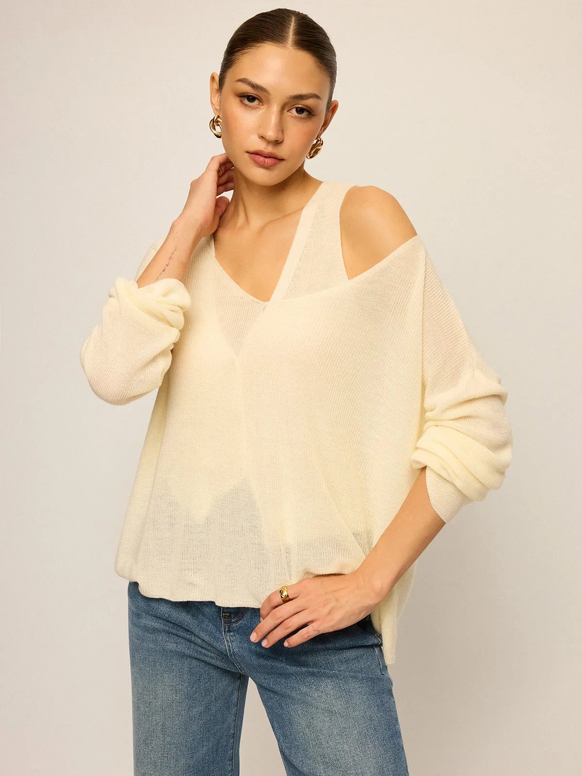 Off-Shoulder Oversized Knitted Sweater sold by COMMENSE product image thumbnail 3