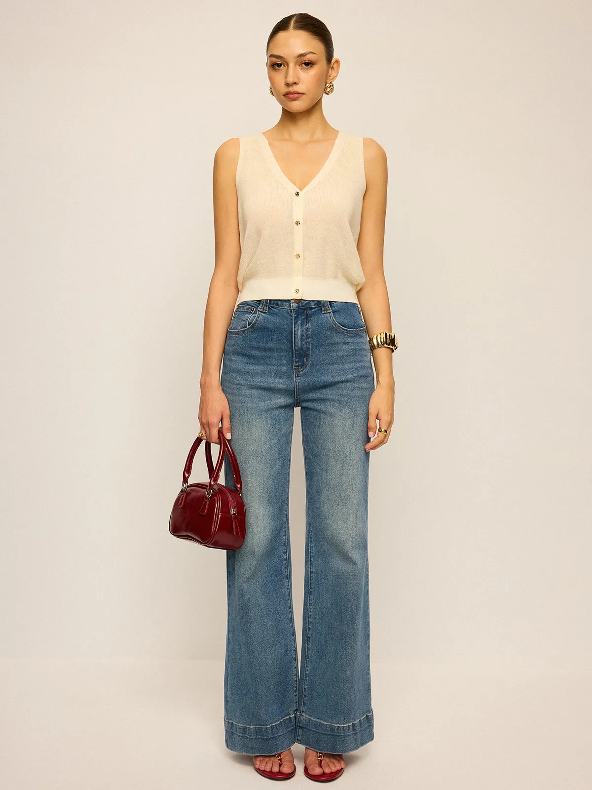 V-Neck Button Knitted Tank Top sold by COMMENSE product image thumbnail 3