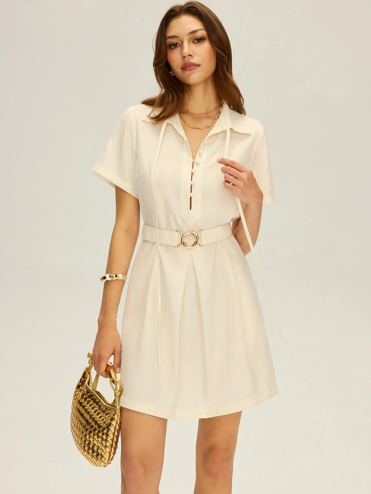 Tie-Neck Shirt Dress with Belt sold by COMMENSE product image thumbnail 2