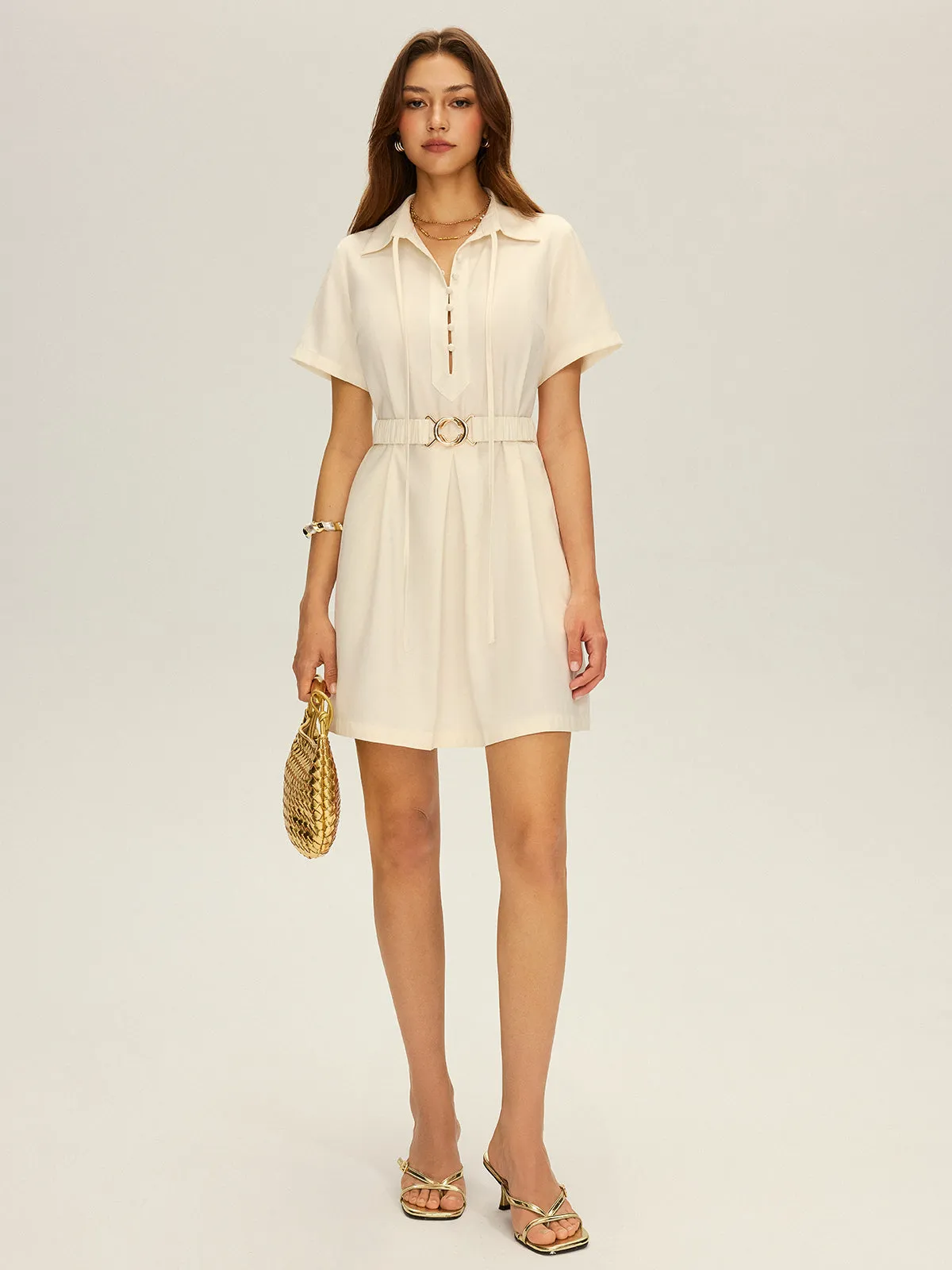 Tie-Neck Shirt Dress with Belt sold by COMMENSE product image thumbnail 3