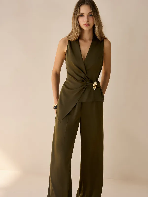 Asymmetric Wrap Top and Pants Set sold by COMMENSE