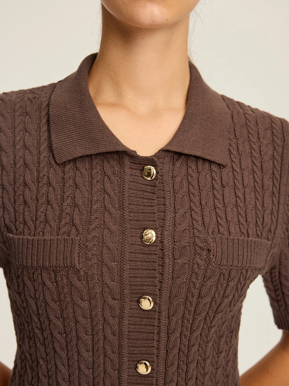 Cable Knit Short-Sleeve Button Top sold by COMMENSE product image thumbnail 2