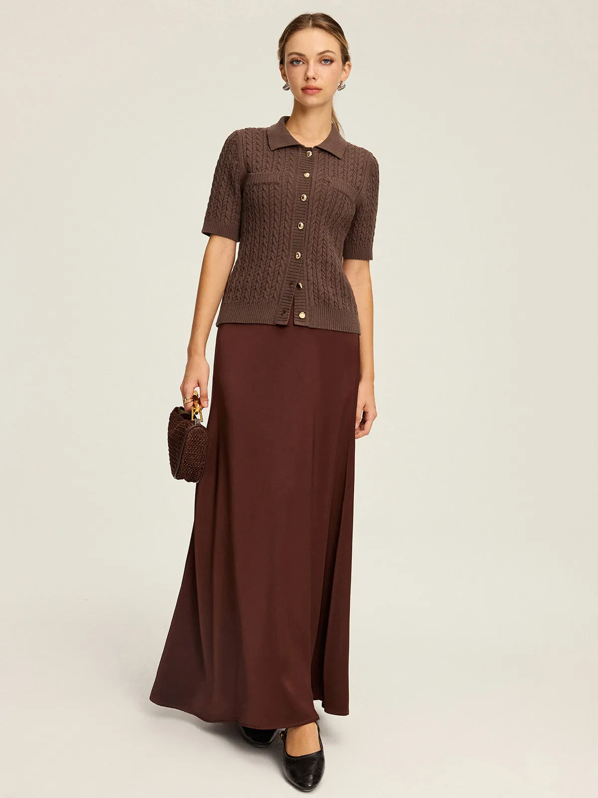 Cable Knit Short-Sleeve Button Top sold by COMMENSE product image thumbnail 5