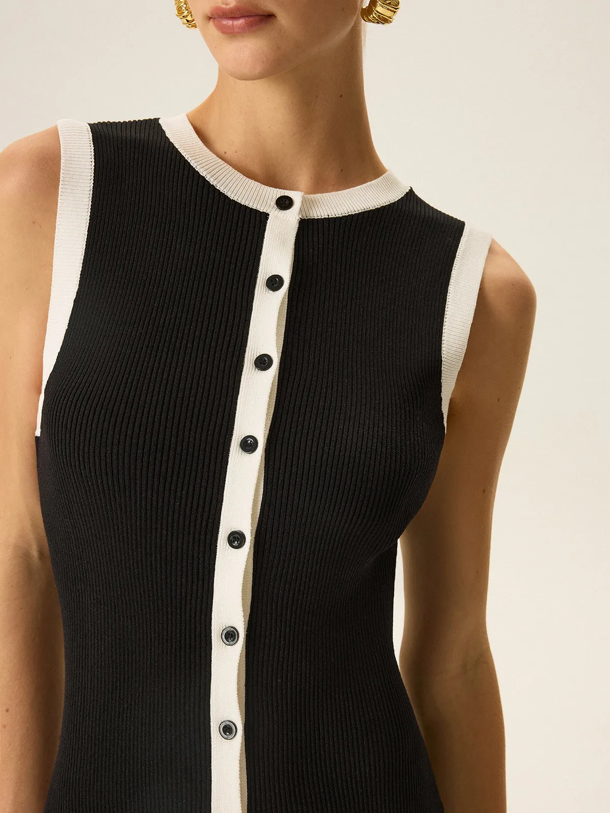 Contrast Trim Button Maxi Dress sold by COMMENSE product image thumbnail 3