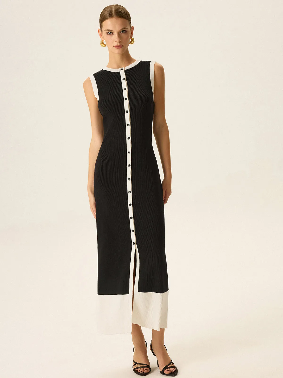 Contrast Trim Button Maxi Dress sold by COMMENSE product image thumbnail 5