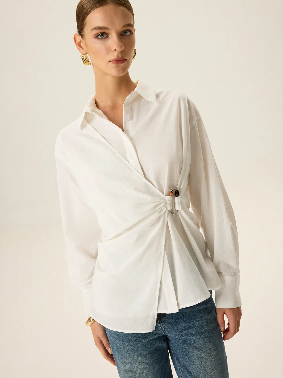 Asymmetric Wrap Long-Sleeve Shirt sold by COMMENSE product image thumbnail 4
