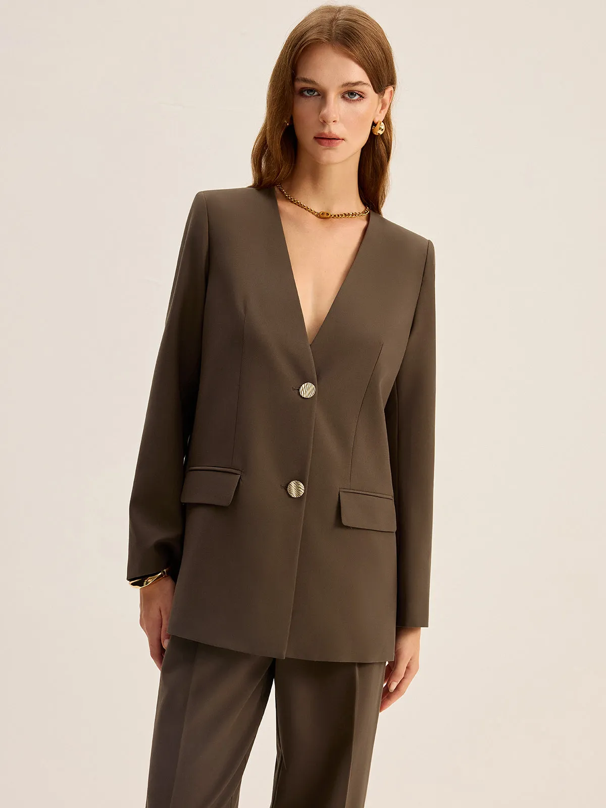 V-Neck Metal Button Blazer sold by COMMENSE product image thumbnail 3