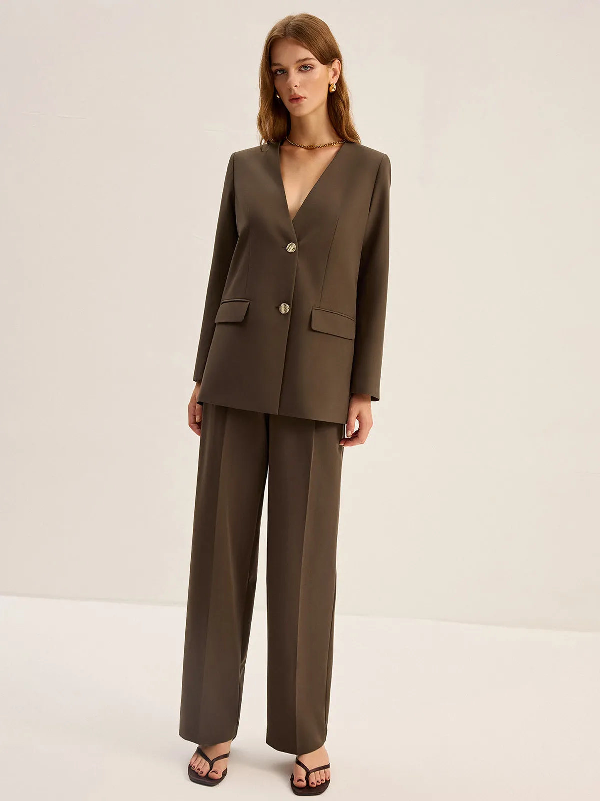 V-Neck Metal Button Blazer sold by COMMENSE product image thumbnail 4