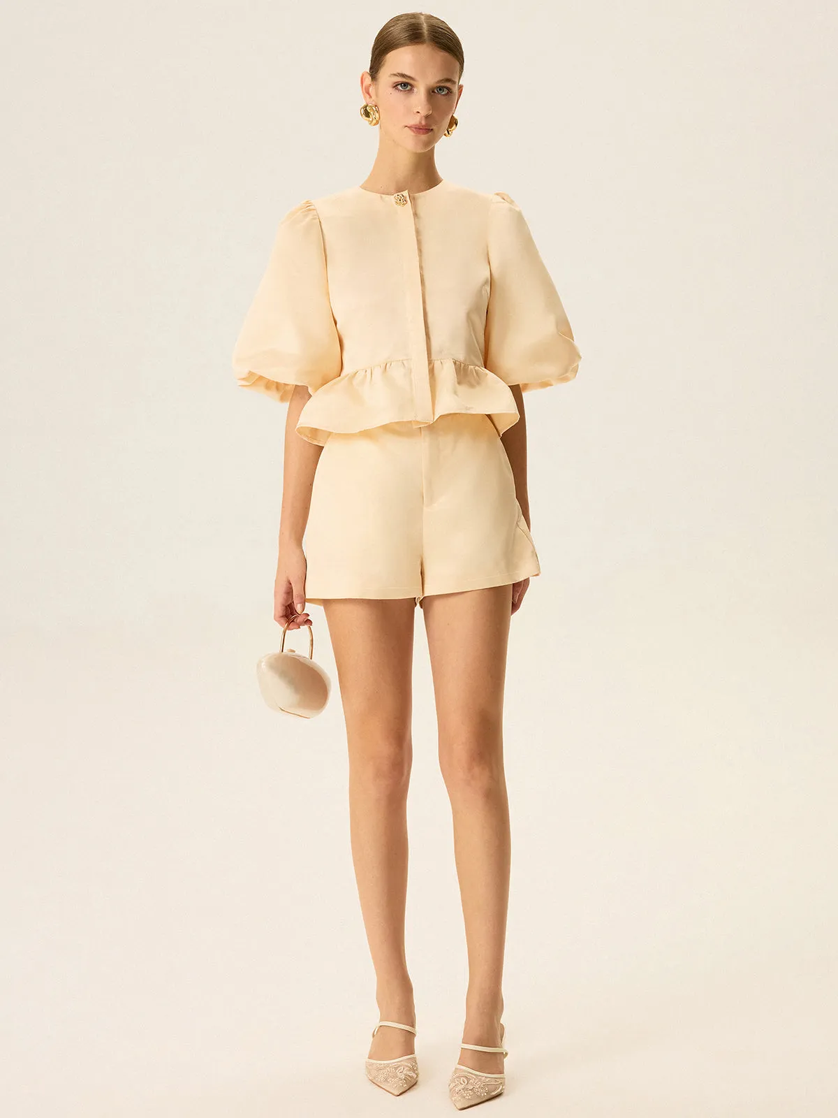 Puff Sleeve Peplum Top and Shorts Set sold by COMMENSE product image thumbnail 4