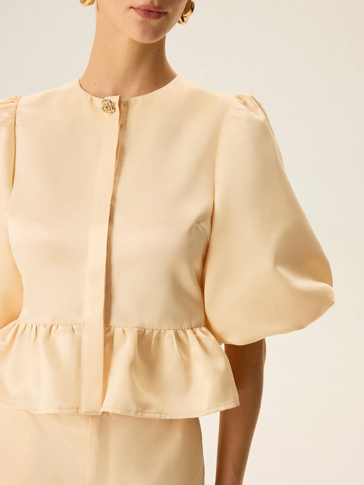Puff Sleeve Peplum Top and Shorts Set sold by COMMENSE product image thumbnail 5