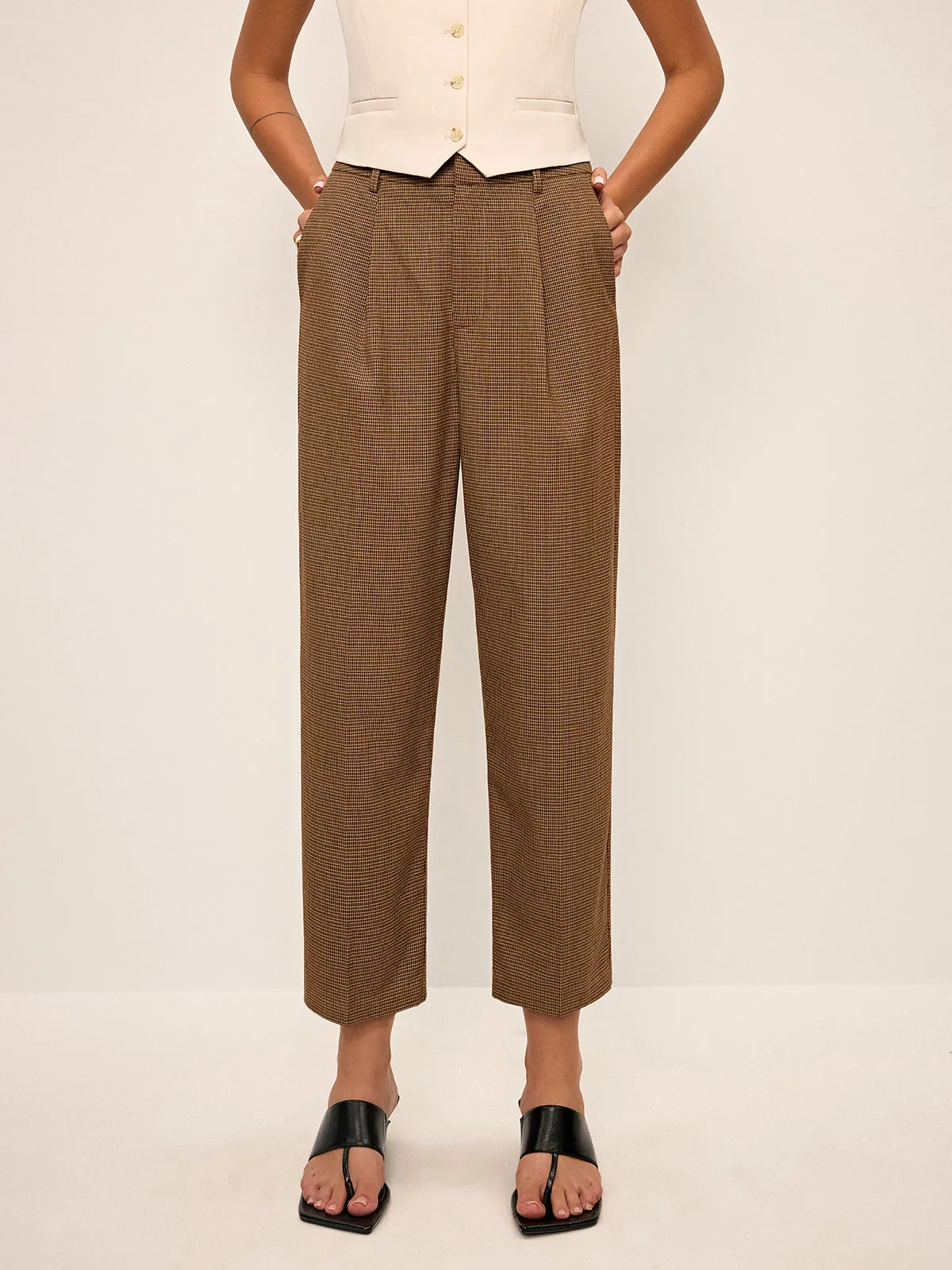 Houndstooth Cropped Pants sold by COMMENSE