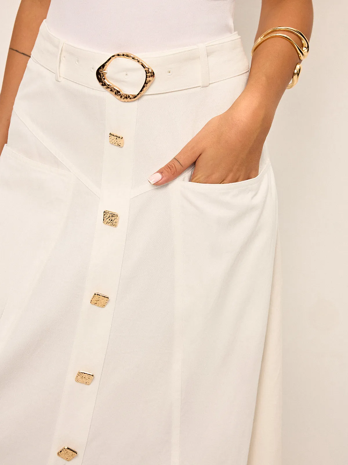 Cotton Button-Front Midi Skirt with Belt sold by COMMENSE product image thumbnail 4