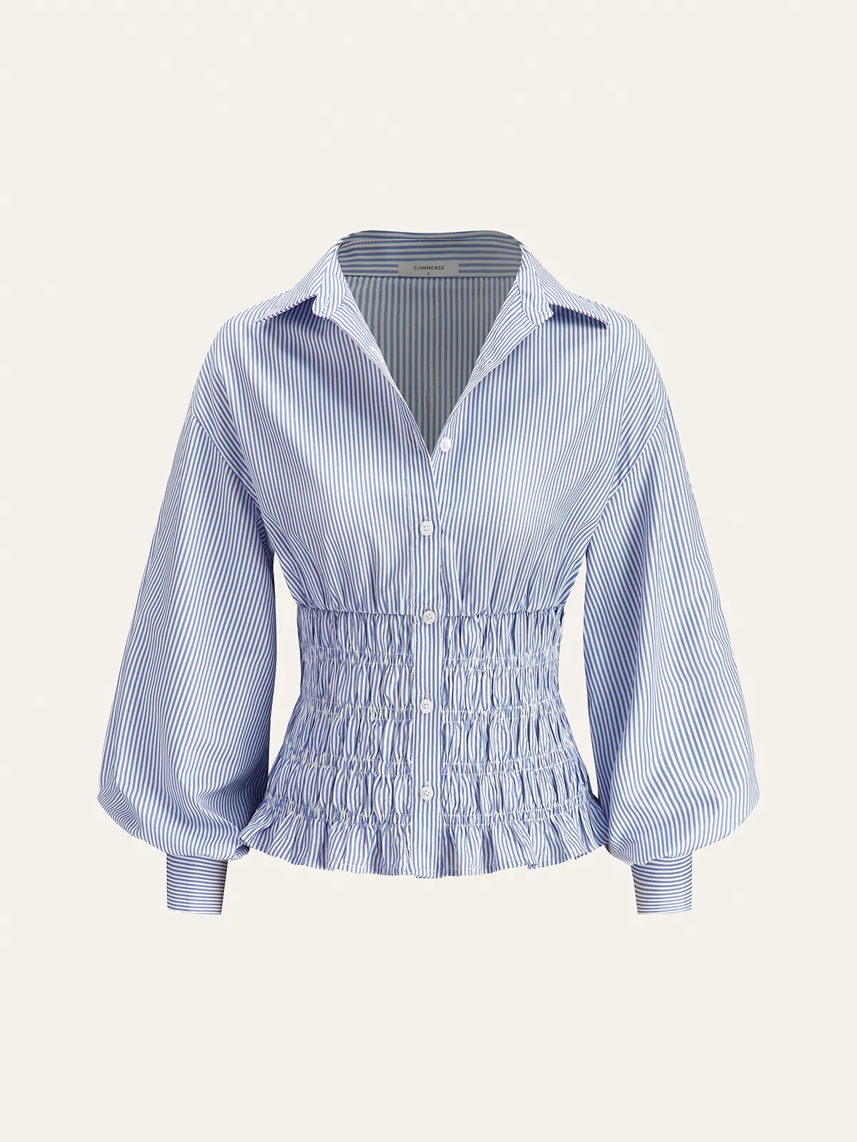 Striped Smocked Waist Shirt sold by COMMENSE
