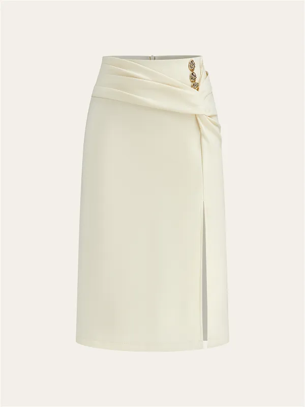 Metal Detail Slit Midi Skirt sold by COMMENSE