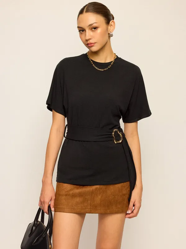 Belted Short-Sleeve Top made by COMMENSE