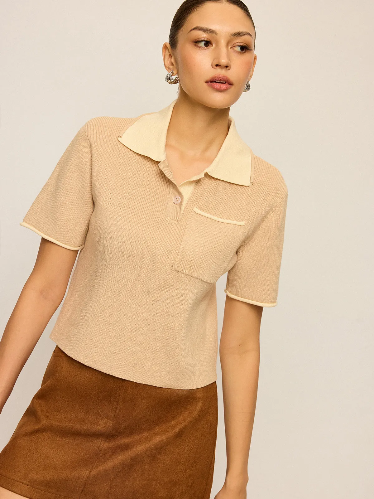 Contrast Collar Knit Polo Top sold by COMMENSE product image thumbnail 3