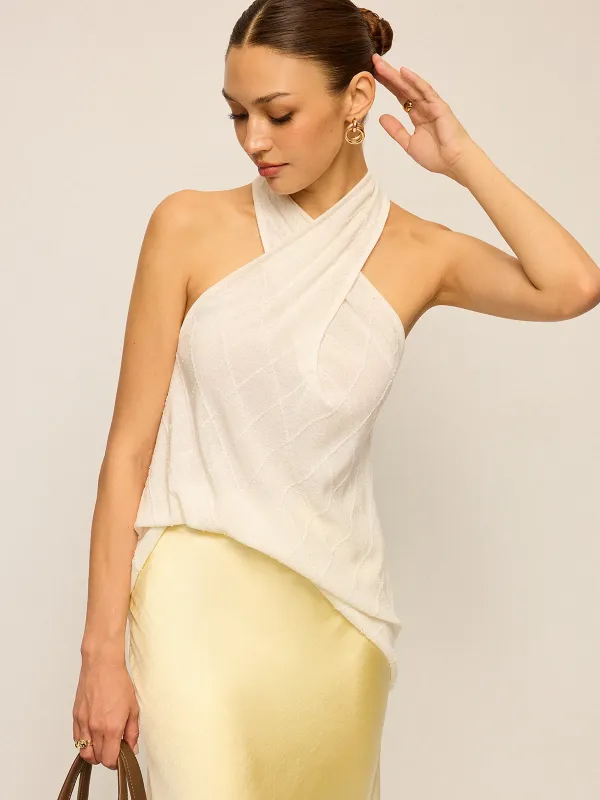 Halter Neck Knit Top with Cross-Strap Neckline sold by COMMENSE