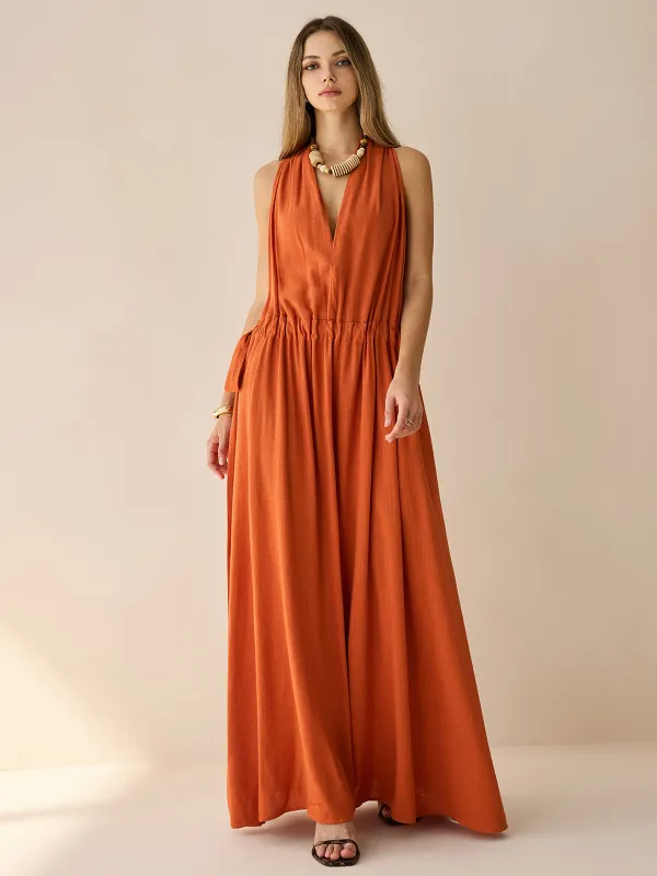 Cotton & Linen Halter Maxi Dress sold by COMMENSE