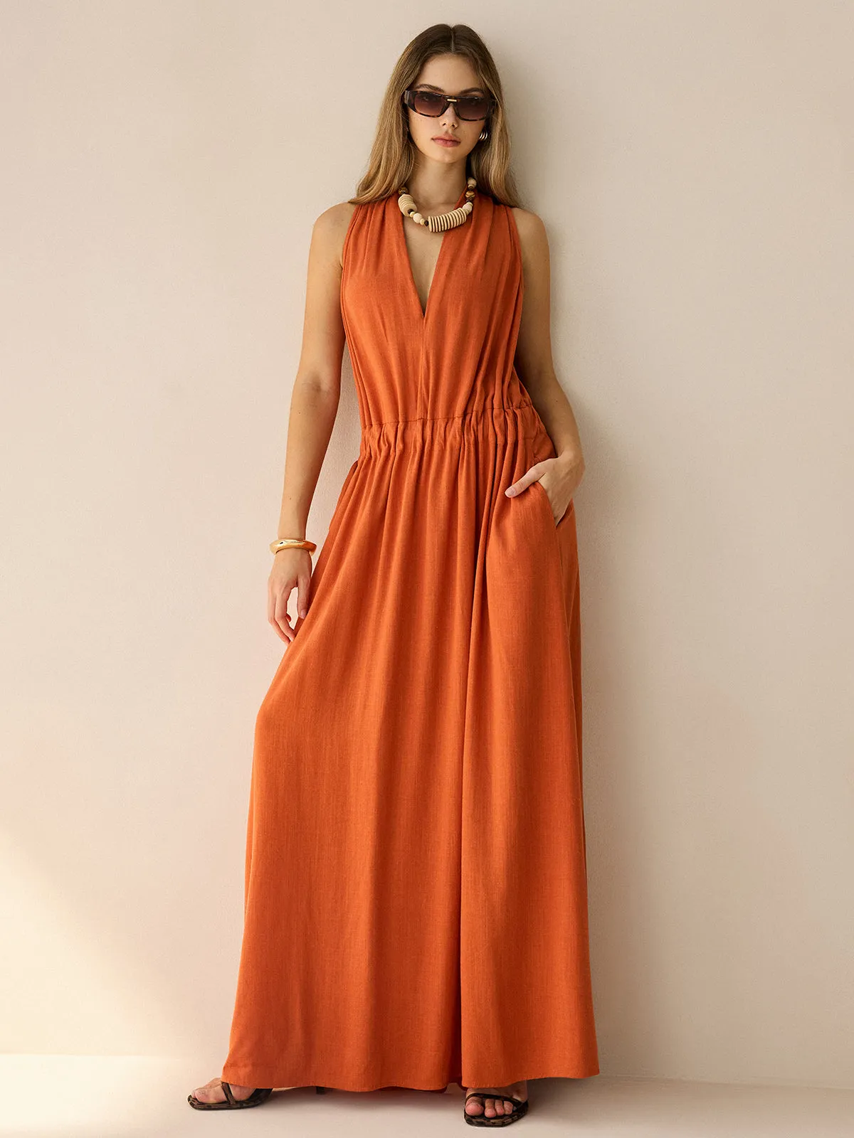 Cotton & Linen Halter Maxi Dress sold by COMMENSE product image thumbnail 4