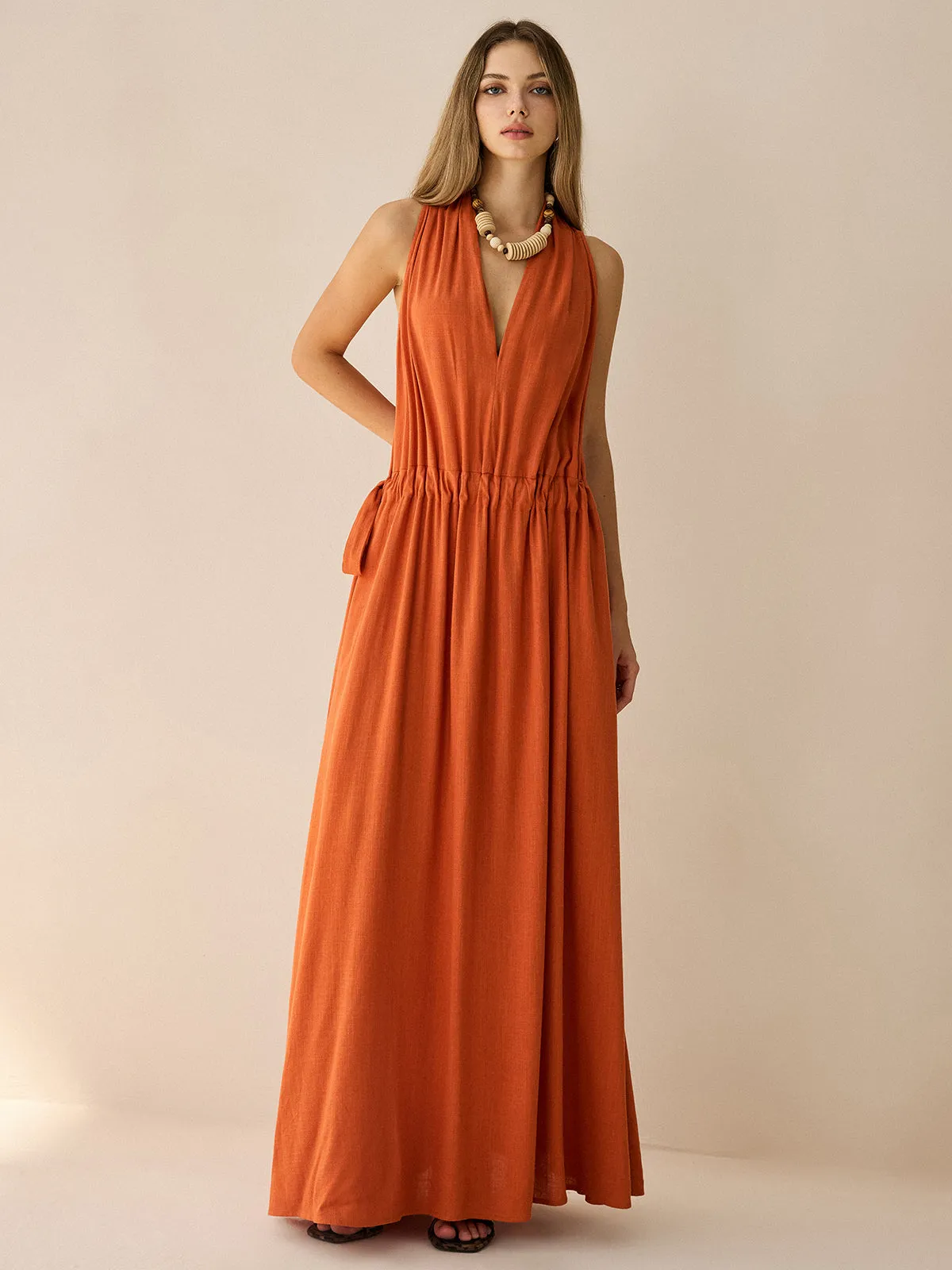 Cotton & Linen Halter Maxi Dress sold by COMMENSE product image thumbnail 3