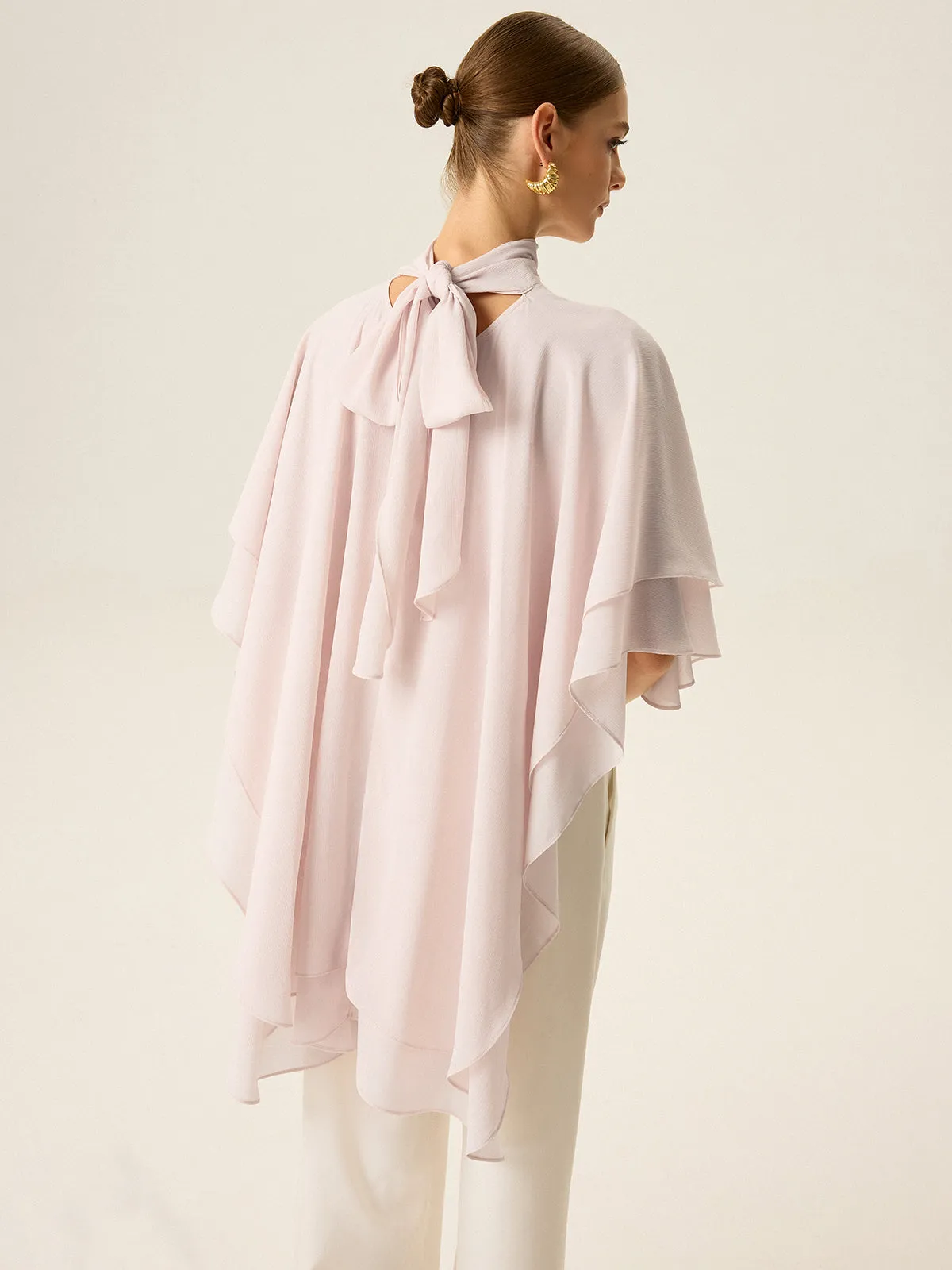Semi-Sheer Chiffon High-Neck Tiered Cape Top sold by COMMENSE product image thumbnail 5