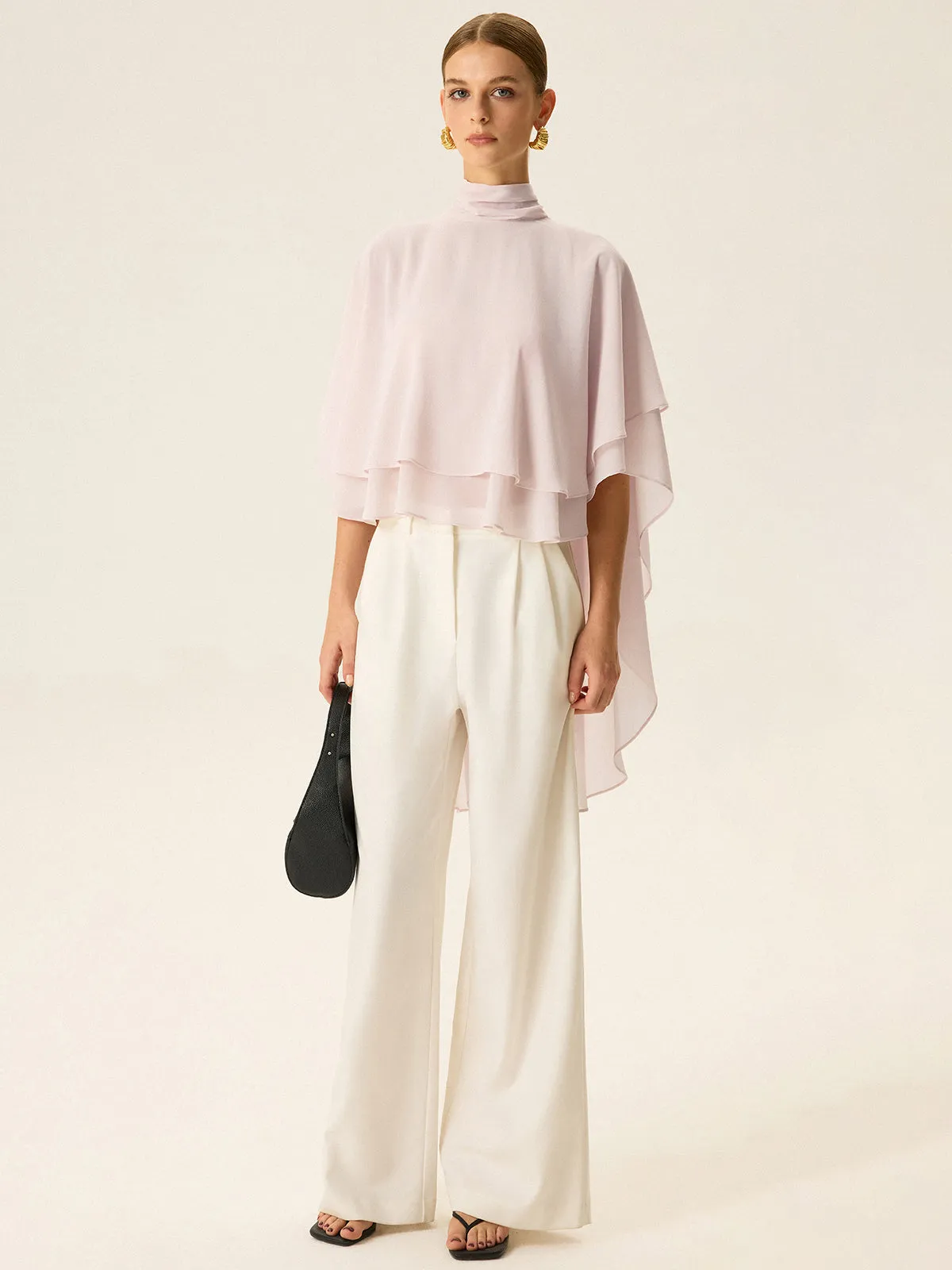 Semi-Sheer Chiffon High-Neck Tiered Cape Top sold by COMMENSE product image thumbnail 4