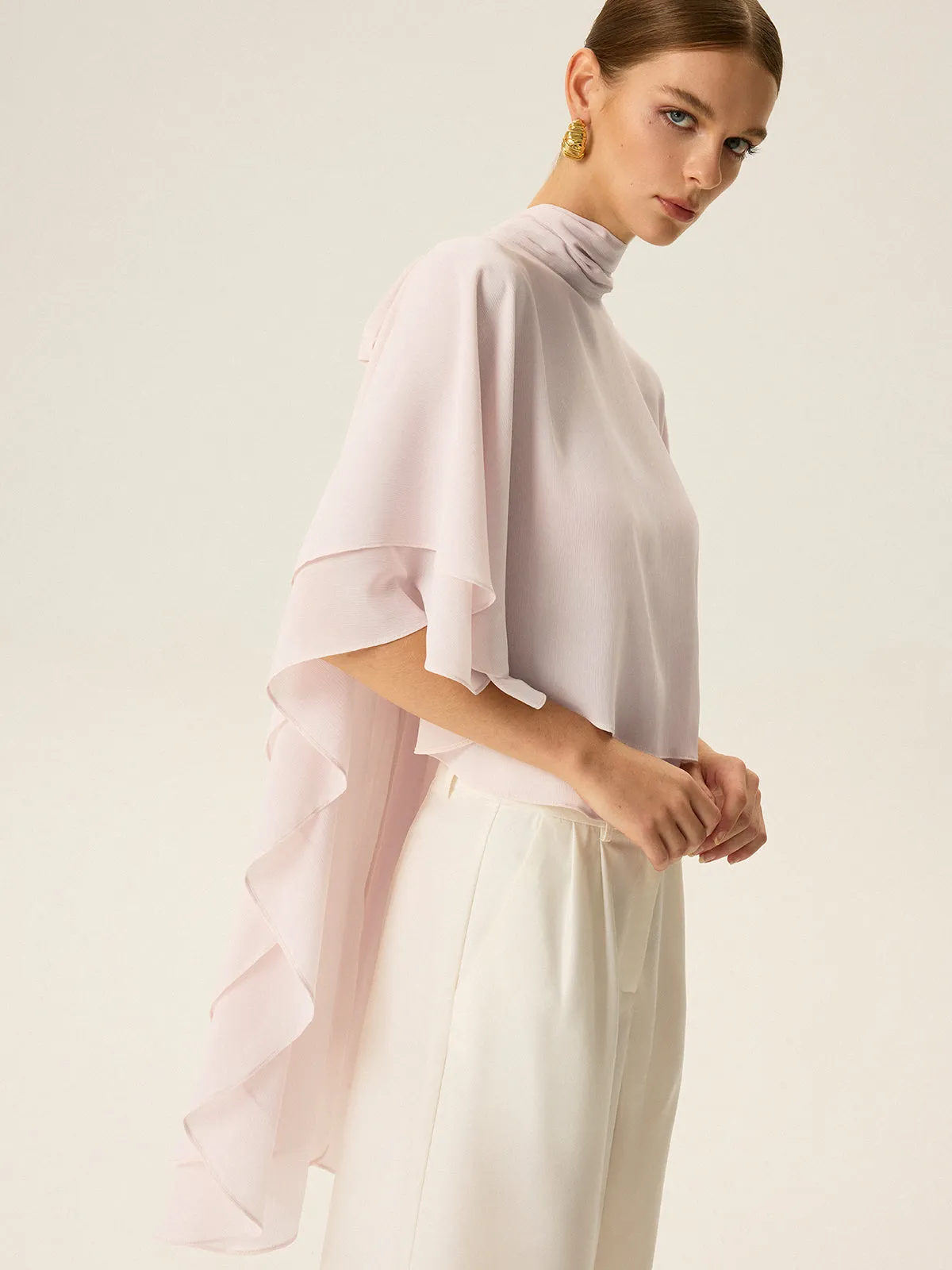 Semi-Sheer Chiffon High-Neck Tiered Cape Top sold by COMMENSE product image thumbnail 2