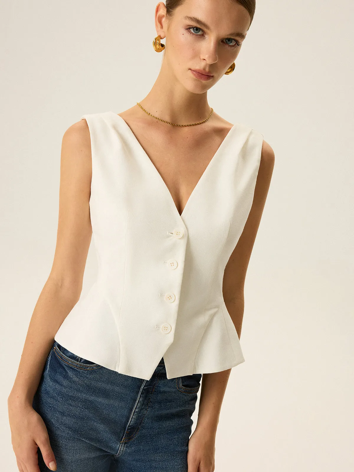 Button-Front Peplum Vest sold by COMMENSE product image thumbnail 2